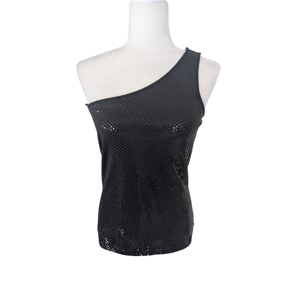 Express Womens Black One Shoulder Reflective Spandex Overlay Tank Top Medium NEW